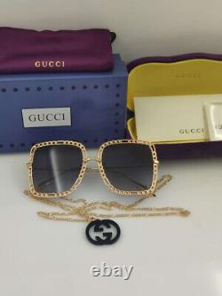 Gucci Gg1033s 002 Lunettes De Soleil Collier De Chaîne Amovible Gris D'or