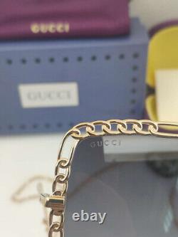 Gucci Gg1033s 002 Lunettes De Soleil Collier De Chaîne Amovible Gris D'or