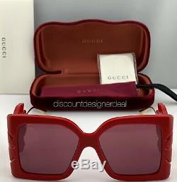 Gucci Lunettes De Soleil Carrées Surdimensionnées Gg0535s 005 Red Frame Or Accents Violet Lentille