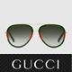 Gucci Lunettes De Soleil Gg0062s 003 Or Rouge Vert / Gris Pour Femmes