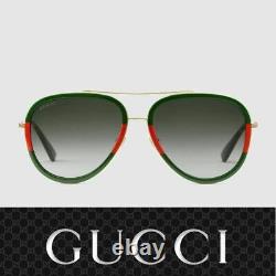Gucci Lunettes De Soleil Gg0062s 003 Or Rouge Vert / Gris Pour Femmes