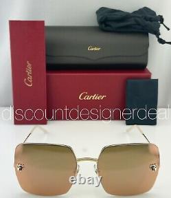 Lunettes De Soleil Cartier Square Ct0121s 001 Cadre En Métal D'or Verre Miroir Rose 59mm Nouveau