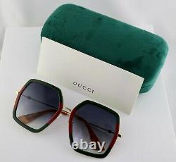 Lunettes De Soleil Gucci Gg0106s 007 56mm Square Green/red Women Avec Objectif Gris Clair