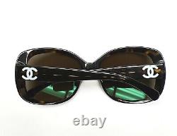 Lunettes de soleil Chanel 5183 714/3G, écaille de tortue brune polie avec logo CC en résine blanche.