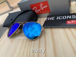 Lunettes de soleil Ray Ban Aviator Blue Flash/Verres Miroir Taille 58mm Standard