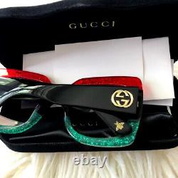 NOUVEAU Gucci GG0083S 001 Lunettes de Soleil Carrées pour Femmes Rouge Noir Vert Fabriquées en Italie