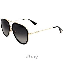NOUVELLES lunettes de soleil aviateur Gucci GG0062S noires avec verres gris 100% UV unisexes