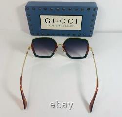 New Gucci Gg0106s 007 Lunettes De Soleil Lunettes De Soleil Rouge Vert Or 100% Uv Femmes