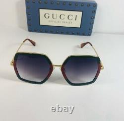 New Gucci Gg0106s 007 Lunettes De Soleil Lunettes De Soleil Rouge Vert Or 100% Uv Femmes