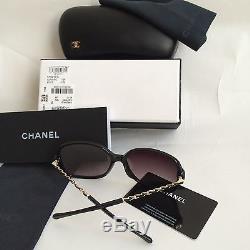 Nib Chanel 5210q 501 / 3c Cadres De Lunettes De Soleil En Cuir Noir / Or