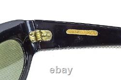 Nice 50s Cat Eye Sanglasses Vintage Gold Logo Italie Black Shades Très Rare