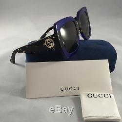 Nouveau Authentique Gucci Gg0083s 003 Bleu Tortoise 55mm Oversize Femmes Lunettes De Soleil