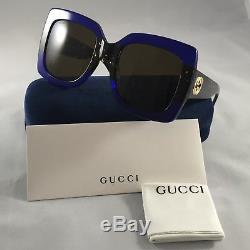 Nouveau Authentique Gucci Gg0083s 003 Bleu Tortoise 55mm Oversize Femmes Lunettes De Soleil