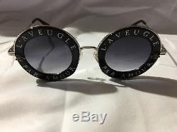 Nouveau Authentique Gucci Gg0113s 001 Noir Argent Lunettes De Soleil 44mm L'aveugle Par Amour