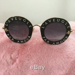 Nouveau Gucci Gg0113s 001 Noir Argent Lunettes De Soleil 44mm L'aveugle Par Amour