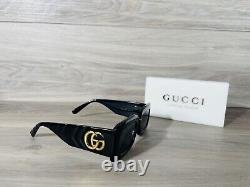 Nouveau Gucci Gg 0811 Lunettes De Soleil Rectangle Noir Et Or
