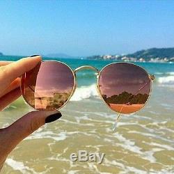 Nouveau Ray-ban Pink Mirror Lenses Round Metal Matte Gold Rb 3447 112 / Z2 Lunettes De Soleil