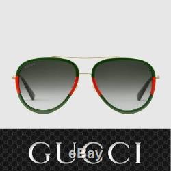 Nouvelle Lentille Gucci Authentique Gg0062s 003 Or / Vert Dégradé 57mm