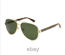 Nouvelles lunettes de soleil GUCCI GG0528S 009 Or Havana/Vert 63-14-150