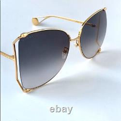Nouvelles lunettes de soleil Gucci GG0252S pour femmes, papillon oversize en métal, verres gris dégradés