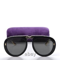 Nouvelles lunettes de soleil Gucci GG0307S noires avec cristaux et verres gris pliables