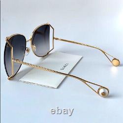 Nouvelles lunettes de soleil papillon oversize pour femmes Gucci GG0252S en métal avec verres dégradés gris.