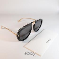 Nouvelles lunettes de soleil pour dames pliantes de pilote gris Gucci GG0307S 001 avec cristaux gravés.