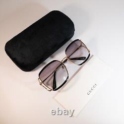 Nouvelles lunettes de soleil pour femmes Gucci GG0593SK 001 noir or avec verres gris 59mm authentiques