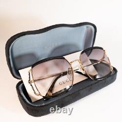 Nouvelles lunettes de soleil pour femmes Gucci GG0593SK 001 noir or avec verres gris 59mm authentiques