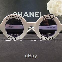 Rare Chanel Iconic Paris Lunettes De Soleil Rondes Blanches # 01945/10601 Excell